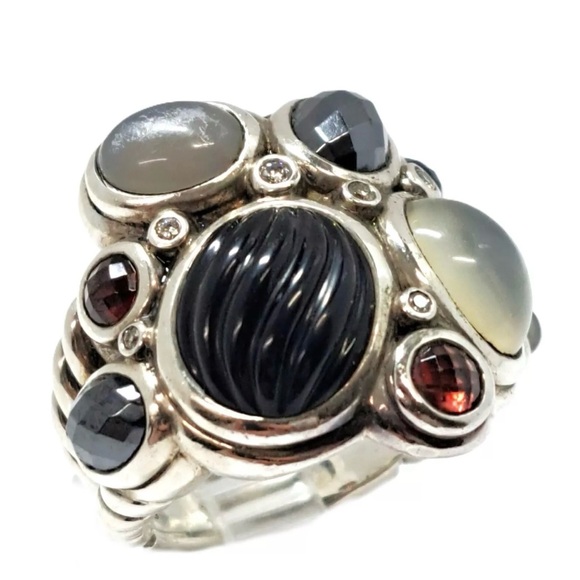 David Yurman Heavy Multistone Diamond Mosaic Sterling Silver Cocktail Ring 8.75 - Picture 8 of 10